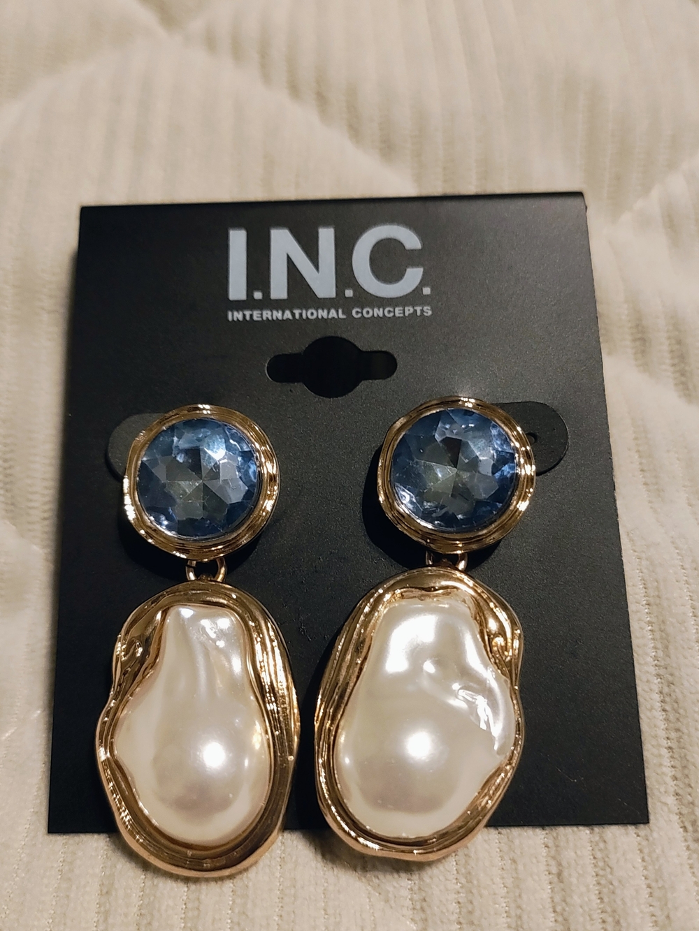 INC International Concepts Gold-Tone Earrings with Blue Crystal and Pearl Drops